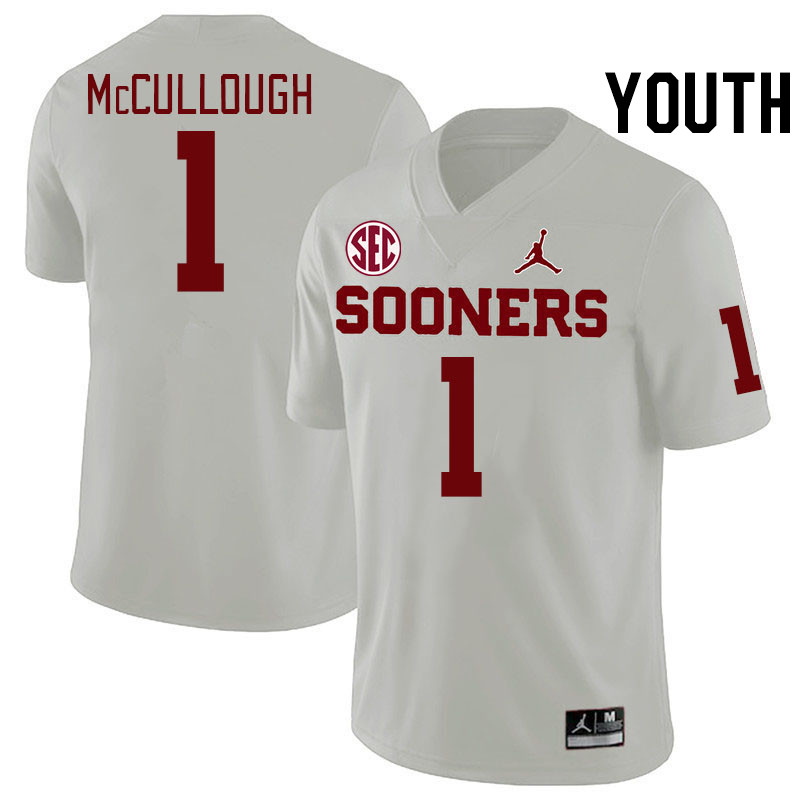 Youth #1 Dasan McCullough Oklahoma Sooners 2024 SEC Conference College Football Jerseys-White